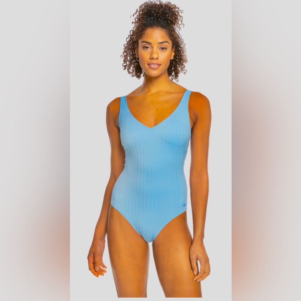 Rib Roxy Love One Piece Swimsuit Ribbed Fabric in Blue color Size M NWT